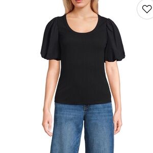 Pink Clover Black Puff Sleeve Blouse size S preppy spring